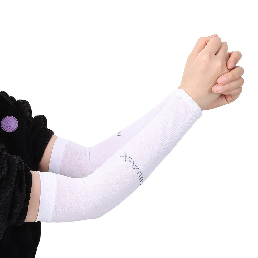 New Breathable Sun Protection Sleeves Summer Cooling Quick Drying Driving Sleeves Anti-UV Elastic Fishing Running Sleeves Oasis Select White-Straight Style