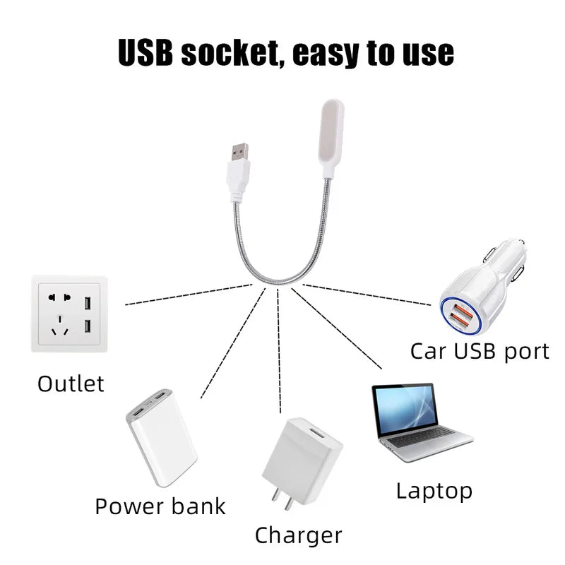 USB Book Light Portable Mini Night Light Flexible Bendable Reading Light for Table Lamp PC Computer Laptop Notebook Oasis Select