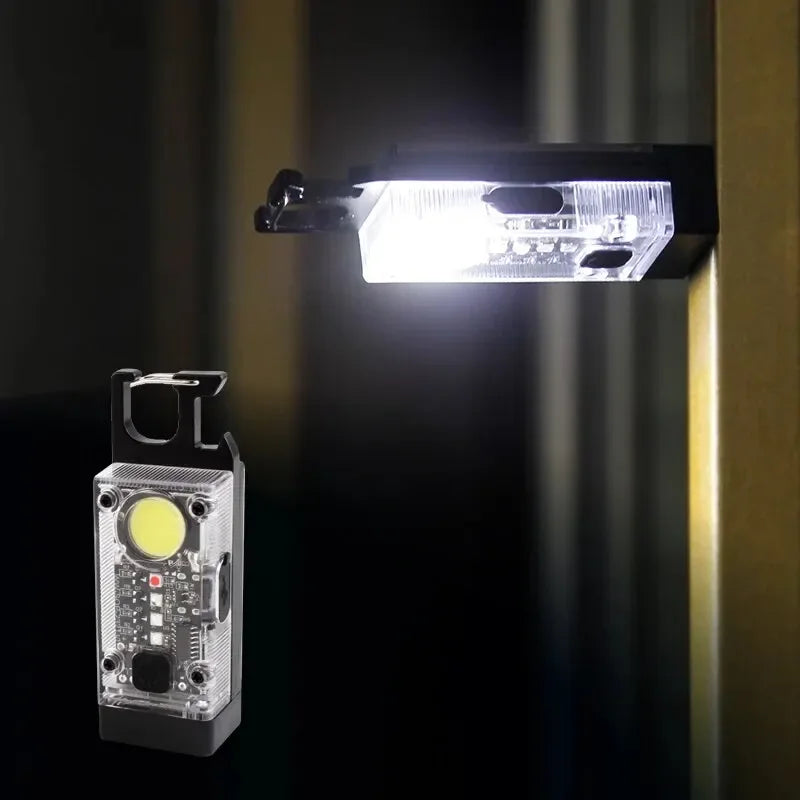 COB Keychain Work Light with Dual Light Source Rechargeable Solar Powered 9Mode Magnet Base for Camping Fishing Repair Walk Oasis Select