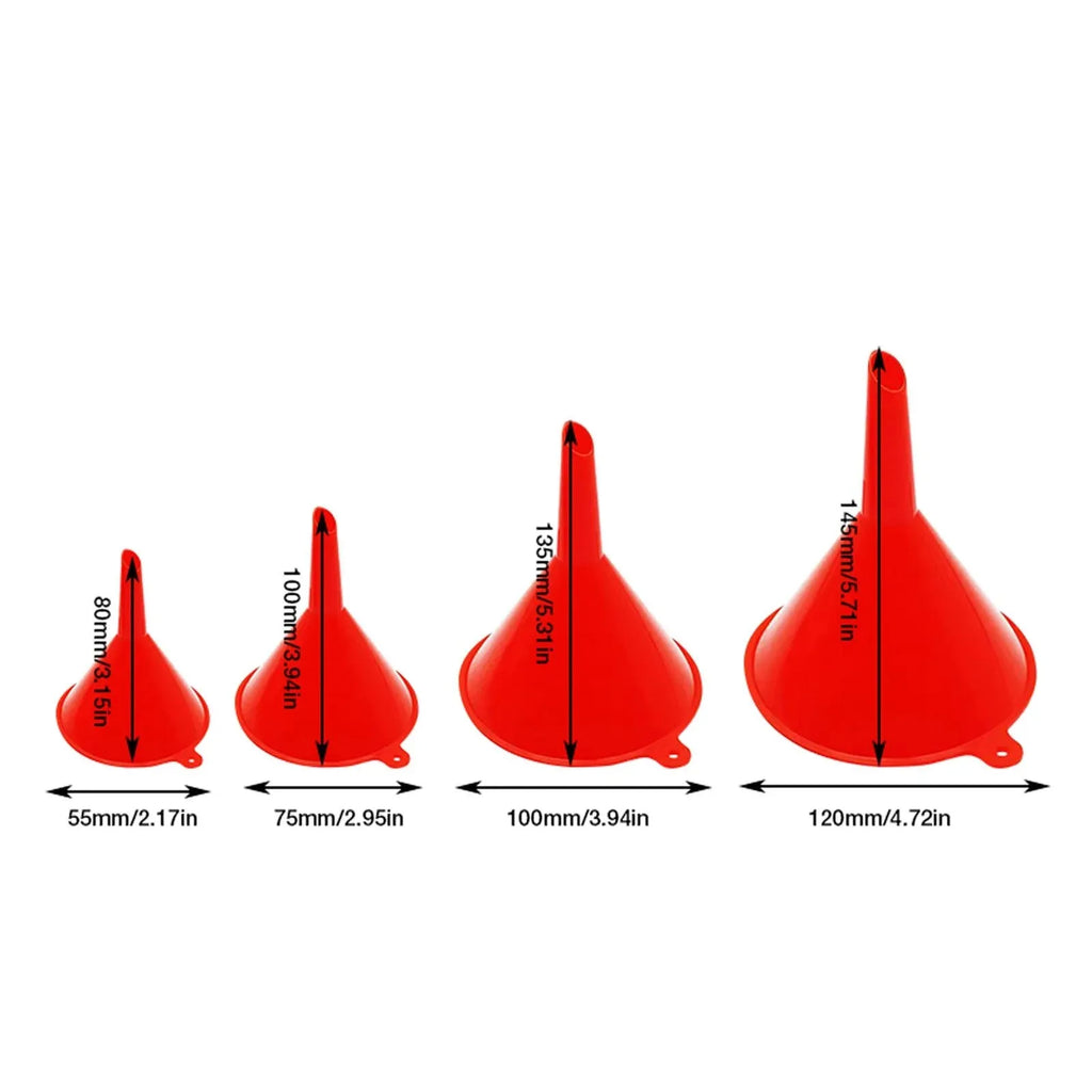 4-Piece Plastic Funnel Set – Kitchen, Auto & Home Use Plastic Funnel Set Oasis Select Red