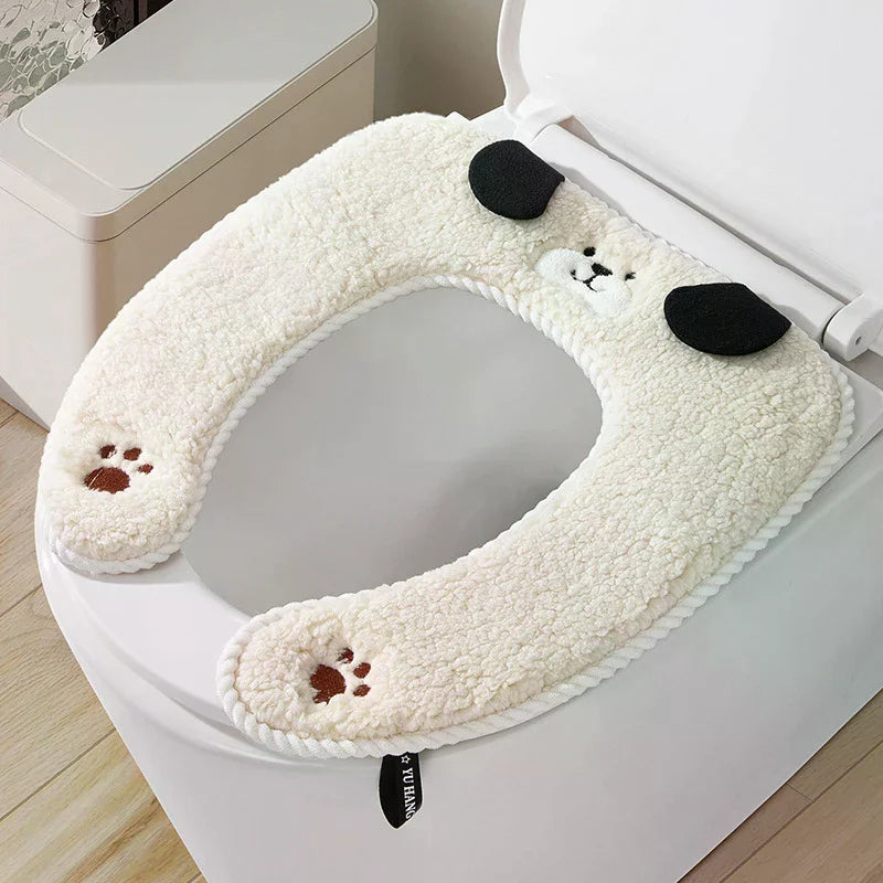 Thickened Plush Toilet Seat Cover – Warm Cushion for Bathroom