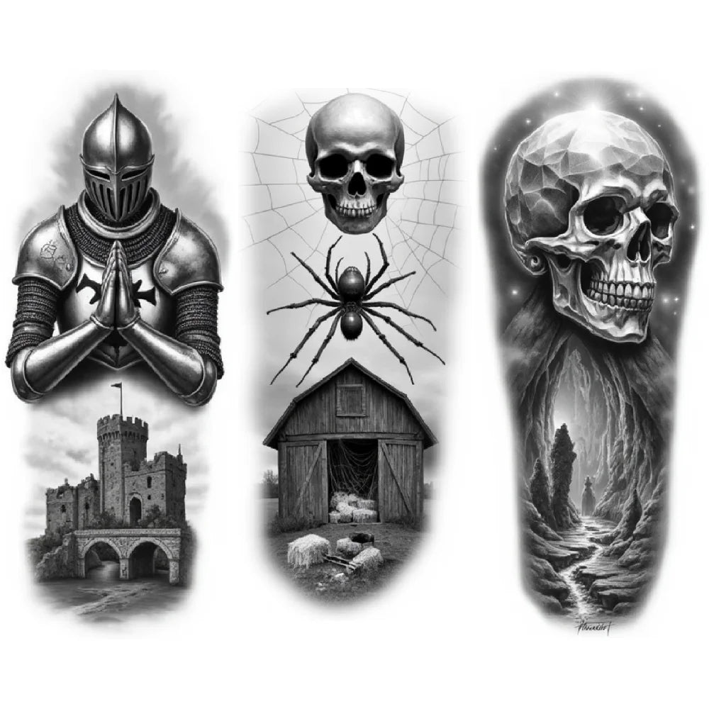 3-Pack Waterproof Temporary Tattoos – Spider, Skull & Scorpion
