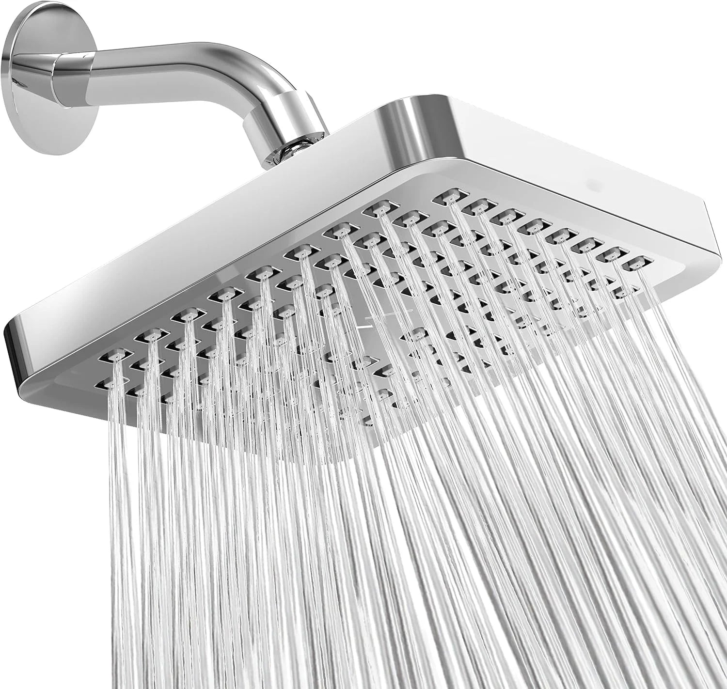 New 6 inches High Pressure Rain Shower Head with Arm 1min Installation Polished Chrome Rainfall Showerhead Anti-Clogging Nozzles Oasis Select Sliver with arm
