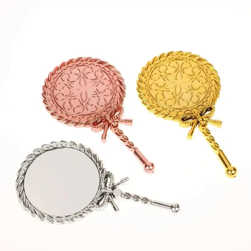 Portable Vintage Handheld Makeup Mirror Hand Hold Round Cosmetic Mirrors European Style Noble Ancient Court Mirror Beauty Tool Oasis Select