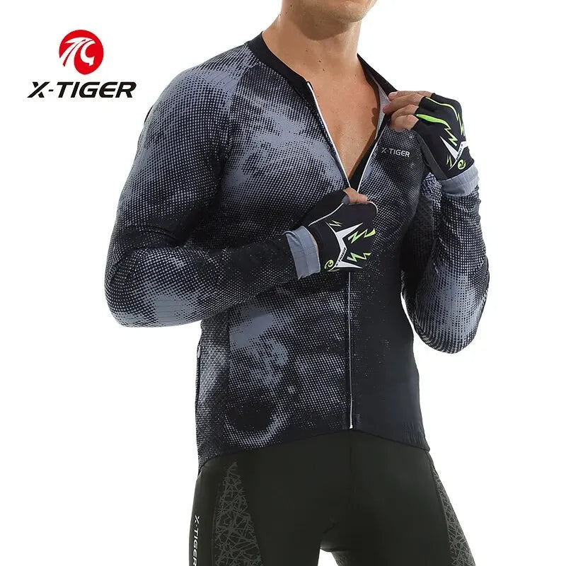 X-TIGER Men's Cycling Jersey Long Sleeves Breathable Bicycle T-Shirt Reflective Zipper Motocross Jersey Maillot Oasis Select
