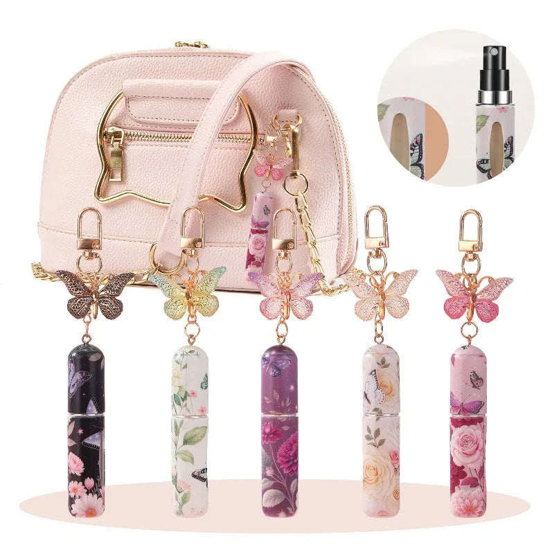 Butterfly Perfume Keychain Set, Refillable Travel Bottles 5ML Capacity, Leak-Proof Portable Scent Dispenser, Pack of 5 Oasis Select