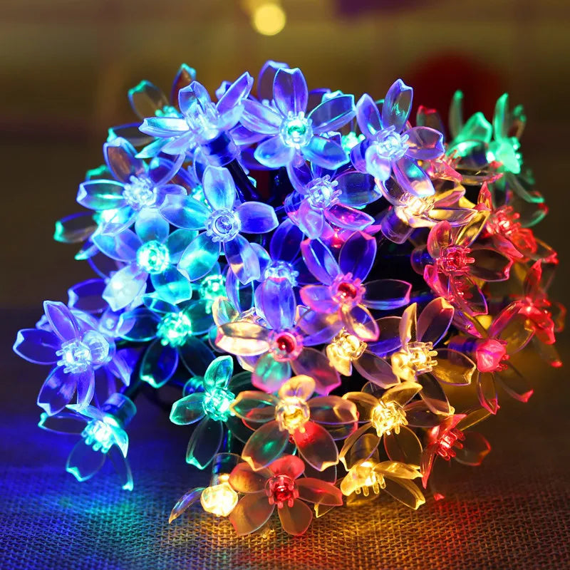 Led Solar Light String Cherry Blossom Bubble Ball String Outdoor Waterproof Christmas Festival Decorative Light String Oasis Select Cherry colorful 7M 50 lights solar
