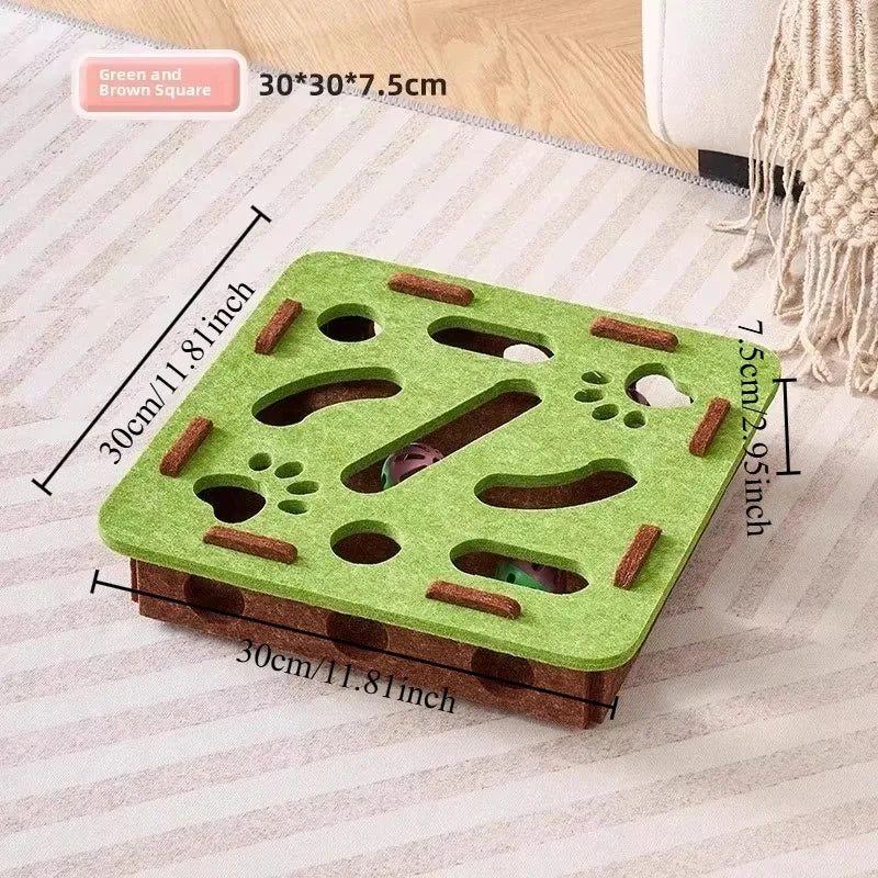 Little Cat Toy A Fun and Soothing Tool Puzzle Maze Hole Digging Felt Box Cat Teasing Bell Ball Oasis Select Green square 3 balls