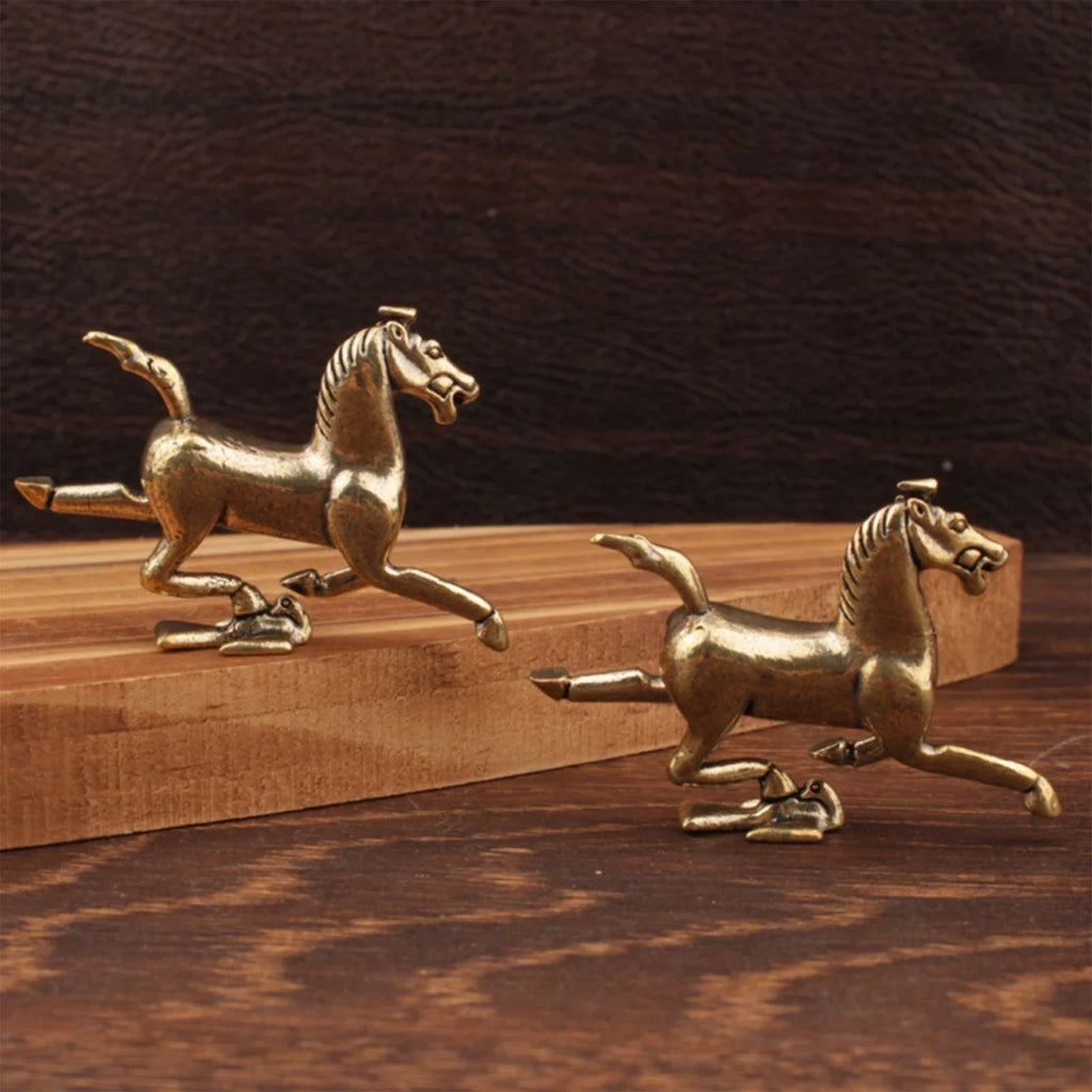 Brass Horse Figurines Chinese New Year Zodiac Horse Ornament Feng Shui Lucky Statue Home Office Desktop Decoration Crafts Oasis Select
