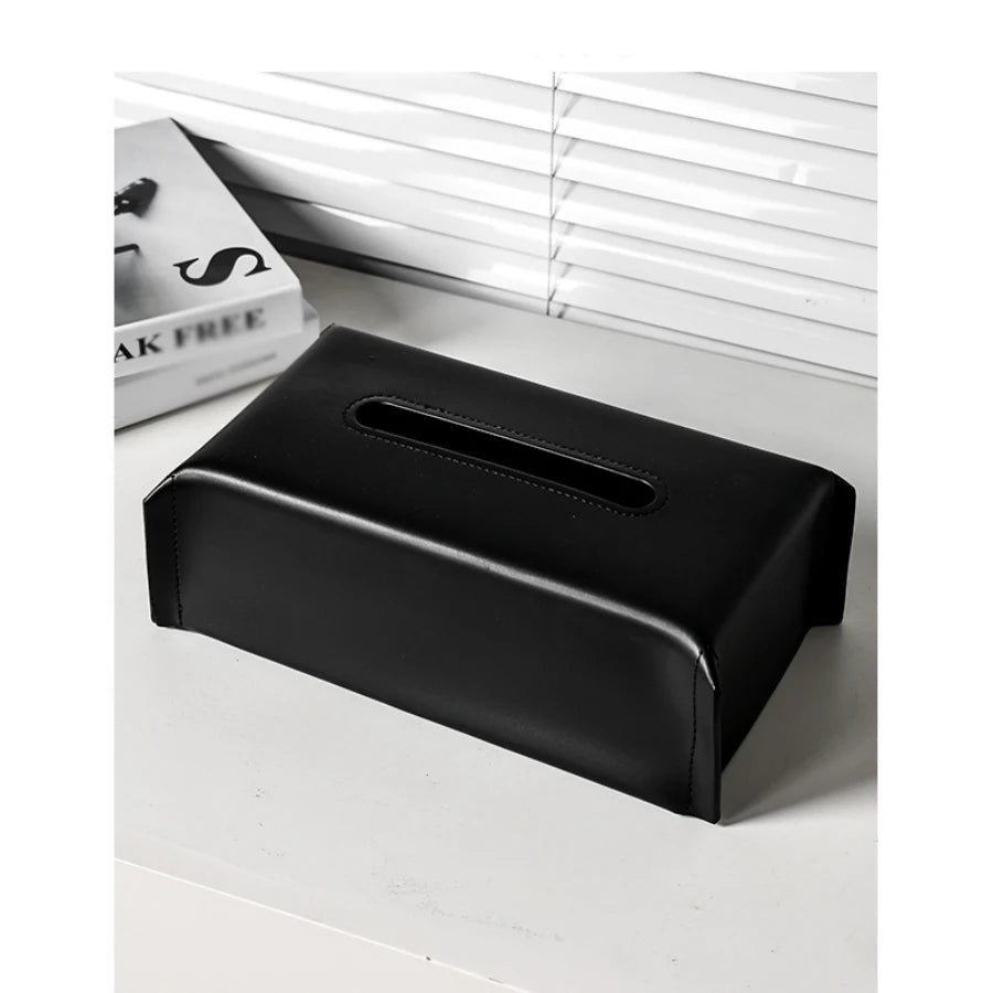 Modern Woven Leather Tissue Box Napkin Case Luxury Tissue Paper Holder Desktop Coffee Table Tissue Box Livingroom Decoration Oasis Select black