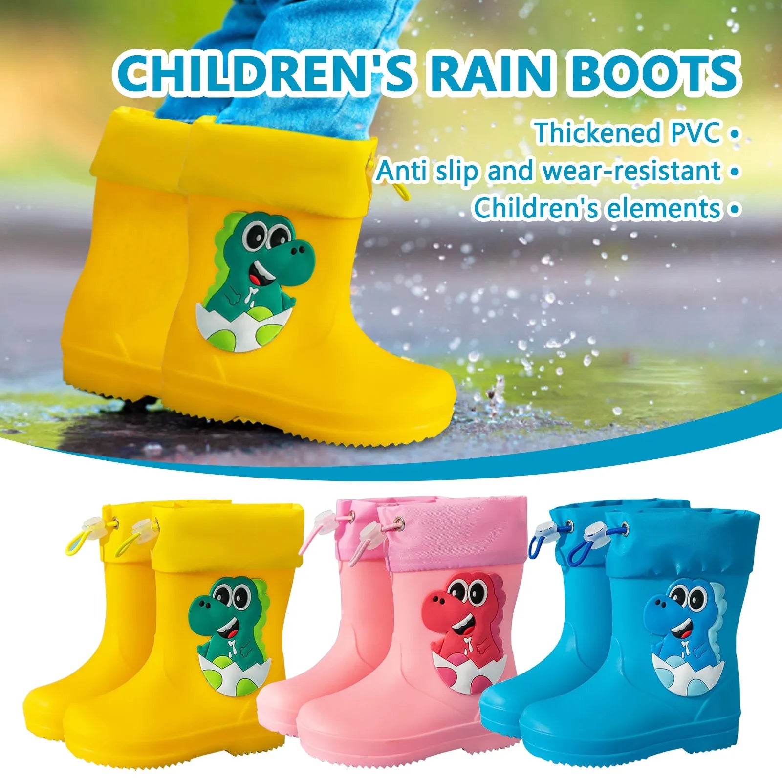 Kids Girl Boy Rain Boots Waterproof Toddler Rainboots Children's Shoes Rubber Boots Kids Baby Cartoon Dinosaur Water Shoes Boots Oasis Select