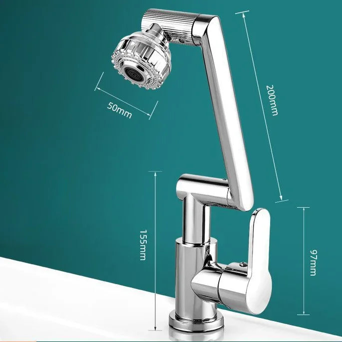 Mechanical Arm Universal Faucet Bathroom Kitchen Splashproof Faucet Bathroom Countertop Basin Hot and Cold Tap Faucet Accessorie Oasis Select Silver