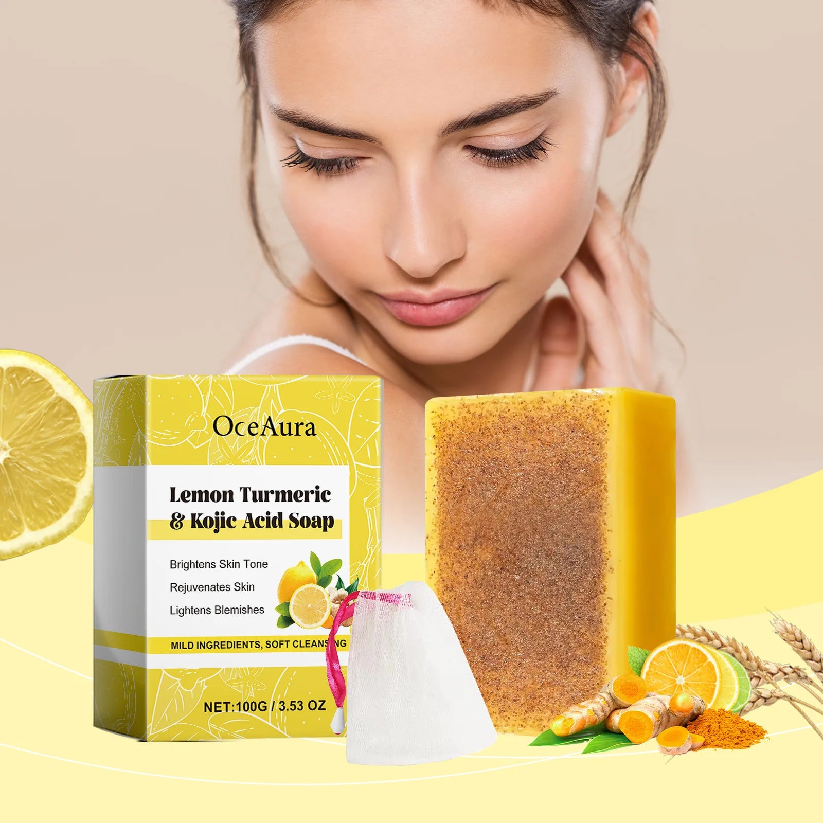 Lemon Turmeric Body Brightening Soap Deep Clean Moisturizing Exfoliation Oil Control Keep Refresh Kojic Acid Skin Cleansing Soap Oasis Select