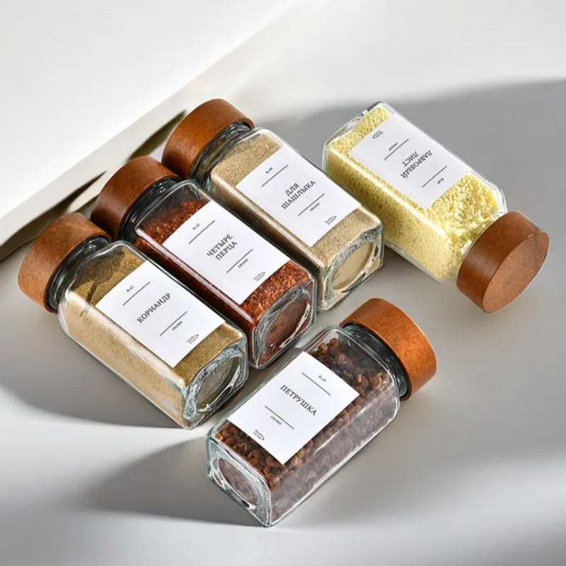 12pcs Spice Jars with Labels Thickened Glass Seasoning Containers with Bamboo Lids Sealed Seasoning Bottles with Silicone Funnel Oasis Select