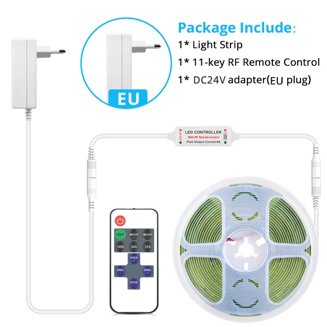 DC24V COB Led Light Strip with RF Controller,Support Adjusting brightness Lamp Tape for Kitchen, Restroom Those Places Oasis Select European Power Plug Natural White 5m