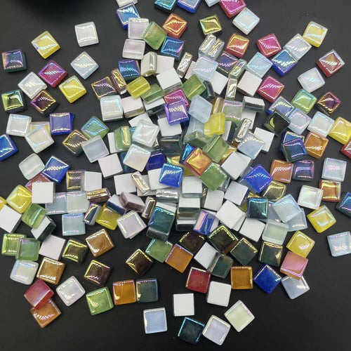 100pcs Crystal Glass Mosaic Tiles, 1 cm Square Craft Tiny Mosaic Tiles Bulk for Craft DIY Hobbies Art Project Mixed Colors Oasis Select