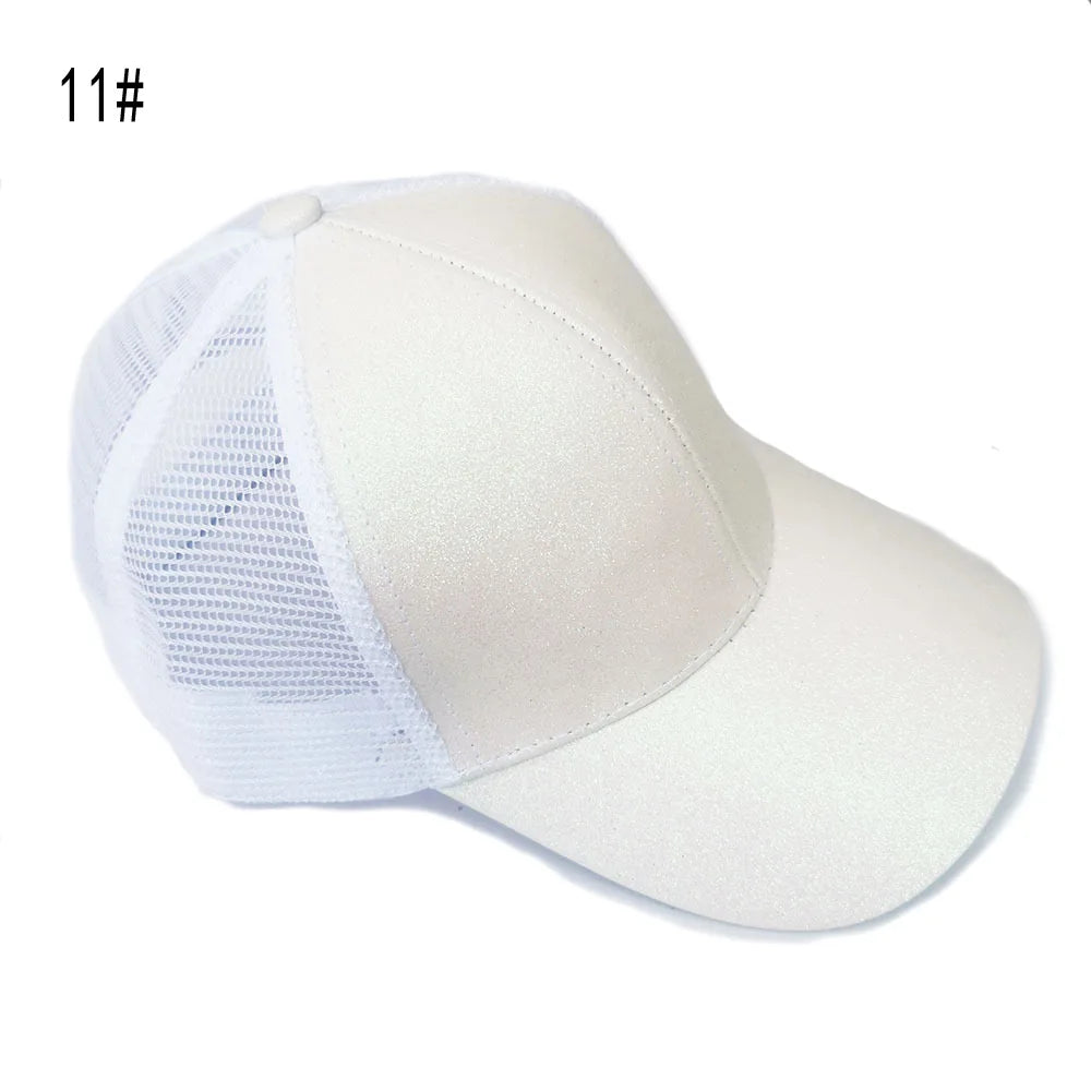 Classic quick drying large brim children's baseball cap with shiny ponytail and sequined hat, fashionable sun protection, casual Oasis Select 11