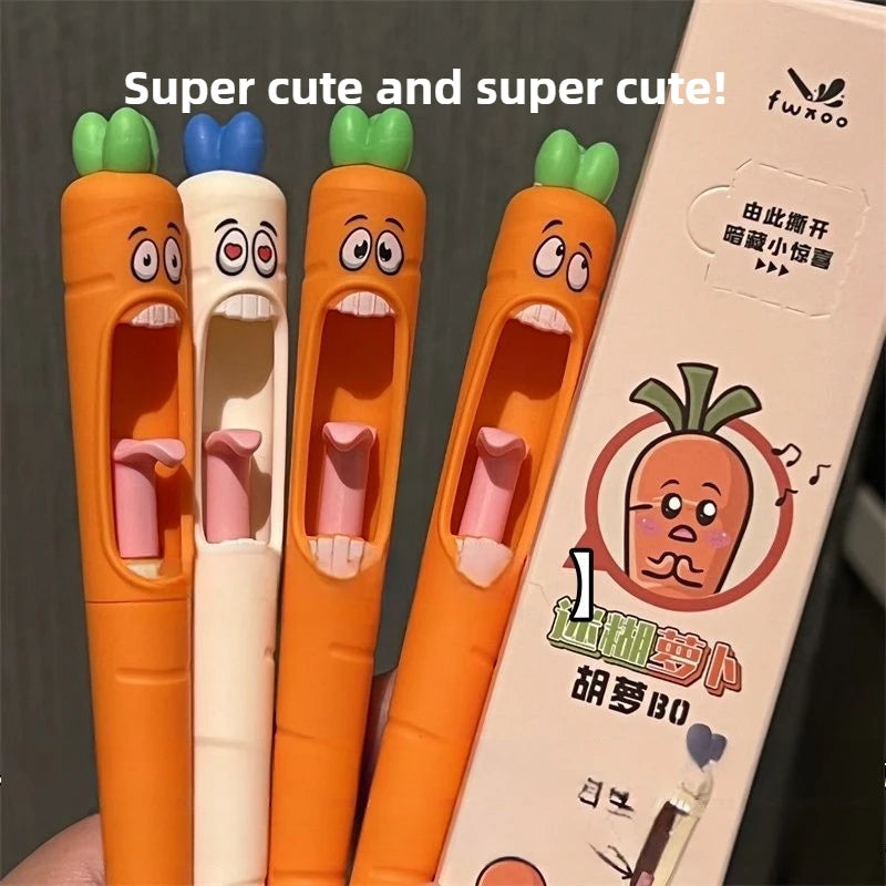 4pcs Kawaii Neutral Pen 0.5mm Cartoon Creative Carrot Shape Press Neutral Pen Set School Student Office Stationery Supplies Oasis Select