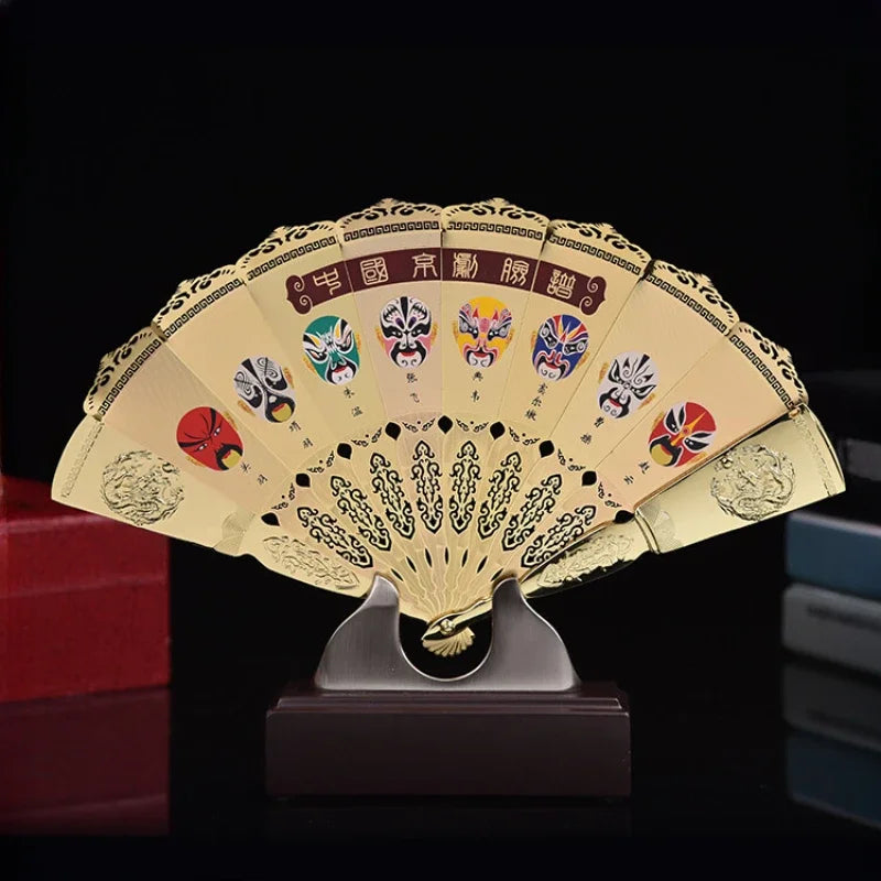 Chinese Style Features Peking Opera Mask Golden Fan Decoration Folk Peking Opera Mask Arts and Crafts Fan Oasis Select