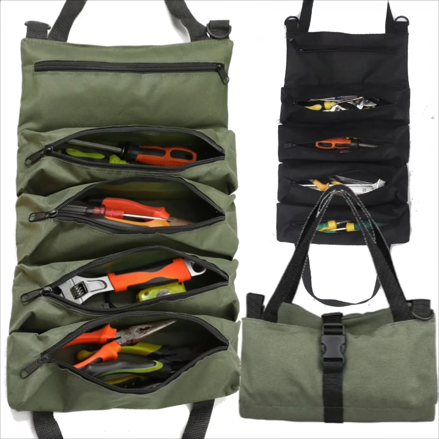 Tool Roll,Multi-Purpose Roll Up Tool Bag,Wrench Roll,Canvas Tool Organizer Bucket,Car First Aid Kit Wrap Roll Storage Case Oasis Select