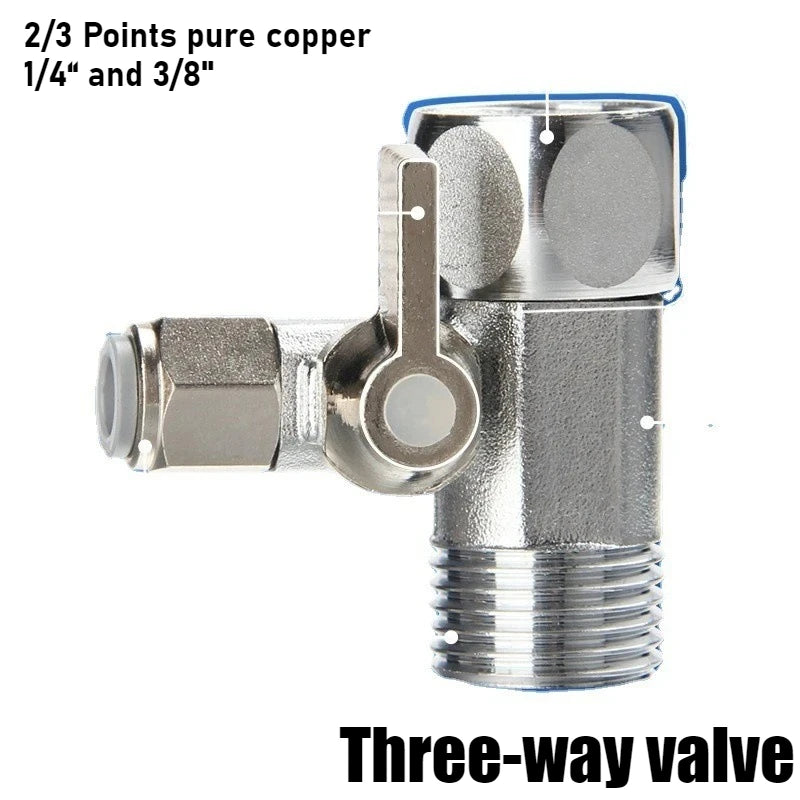 Faucet Three-way Shut-off 1/4 "3/8" Valve Copper for Hot and Cold Water Butler Reverse Osmosis Water Supply Adapter Accessories Oasis Select