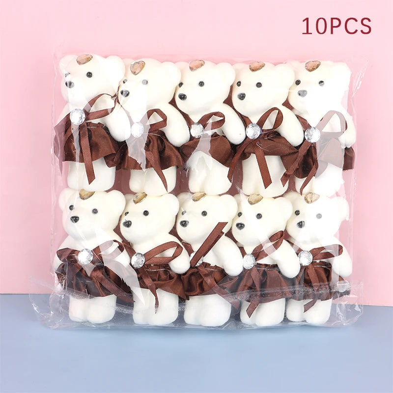 10Pcs 12cm Bear Flower Bouquet Toy Cartoon Doll Teddy Bear Bouquet Graduation Birthday Wedding Gifts Party Decor Oasis Select Coffee