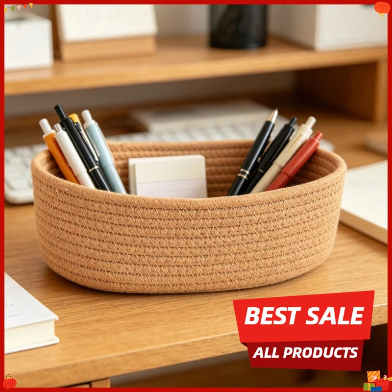 1PC Nordic Hand Woven Cotton Rope Storage Baskets Desktop Sundries Kids Toys Organizer Box Baby Dirty Clothes Laundry Basket Oasis Select