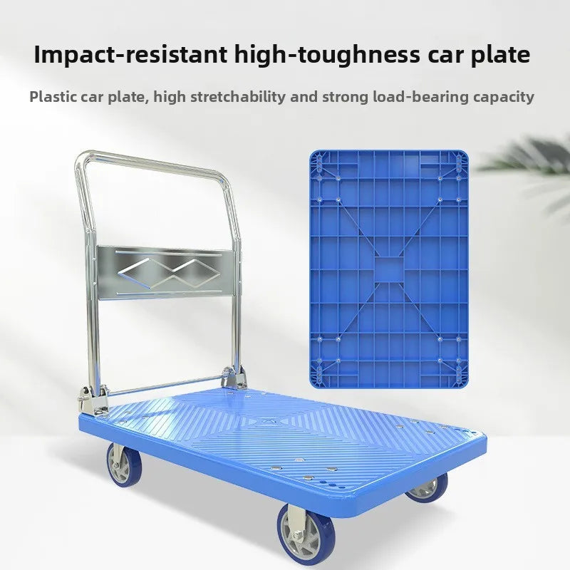 Trolley Folding Pull Goods Small Pull Truck Warehouse Trailer Portable Four Wheel Silent Handling Flat Truck Oasis Select