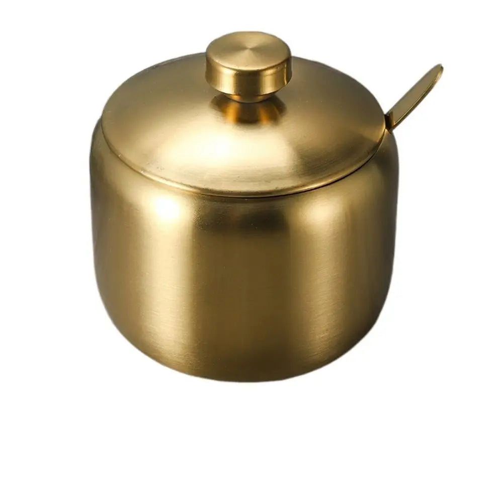 Stainless Steel Sugar Bowl with Lid & Spoon | Gold & Silver Sugar Bowl & Spice Jar Oasis Select Gold-430ml-B