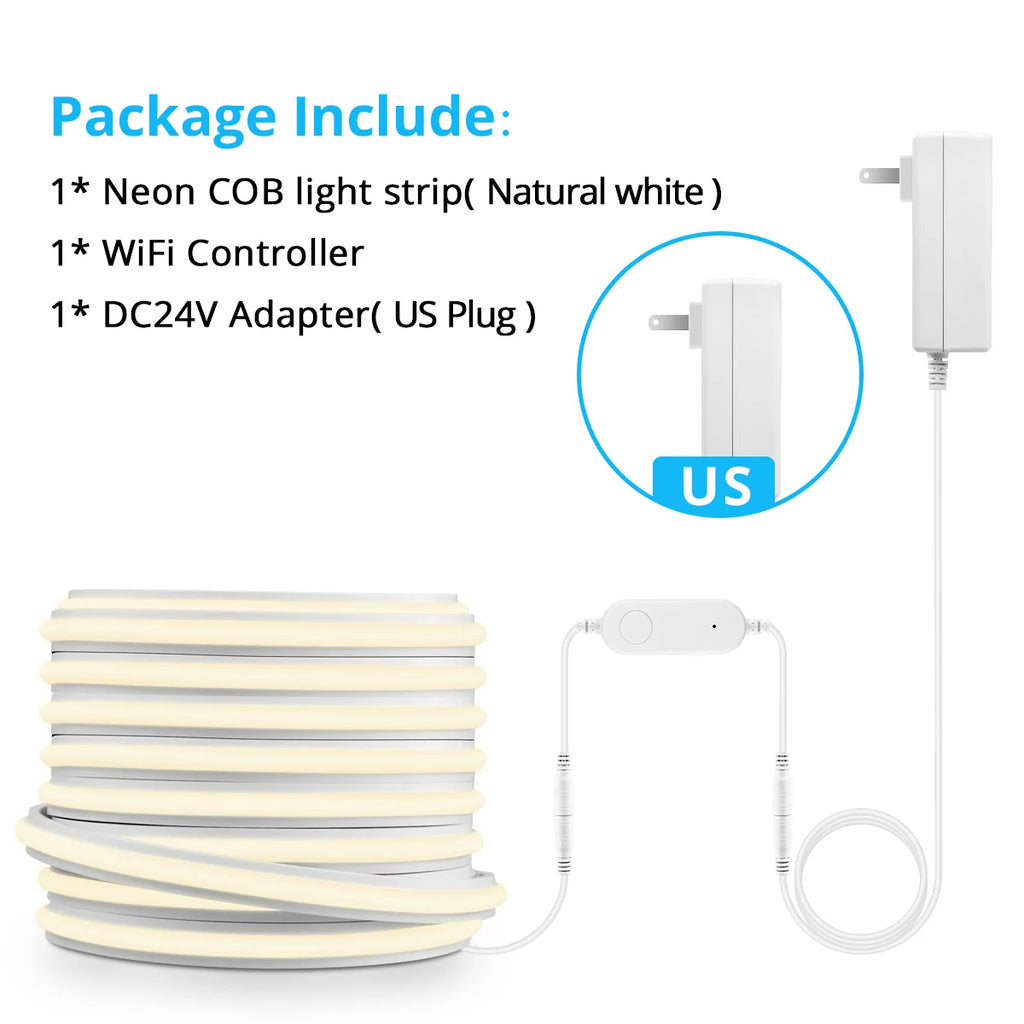 24V WIFI Tuya Smart Life APP Control Dimming Lamp,High Quality Silicone LED Strip 280LEDs/m Brighter Than Other Neon Light Strip Oasis Select NeutralWhite US Plug 2m