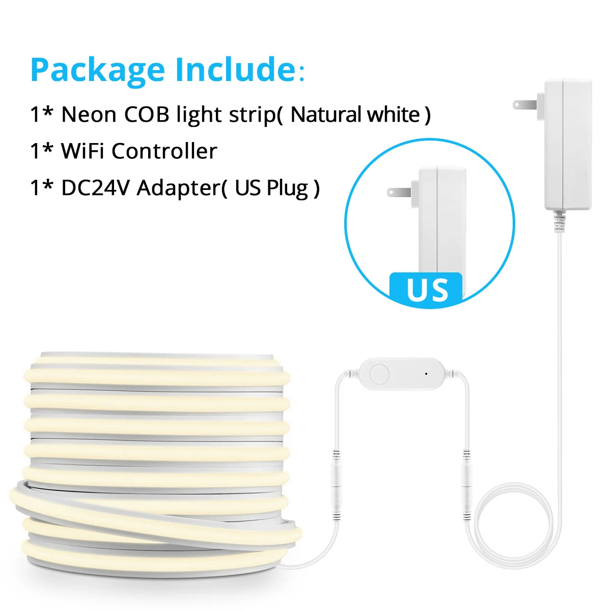 24V WIFI Tuya Smart Life APP Control Dimming Lamp,High Quality Silicone LED Strip 280LEDs/m Brighter Than Other Neon Light Strip Oasis Select NeutralWhite US Plug 2m