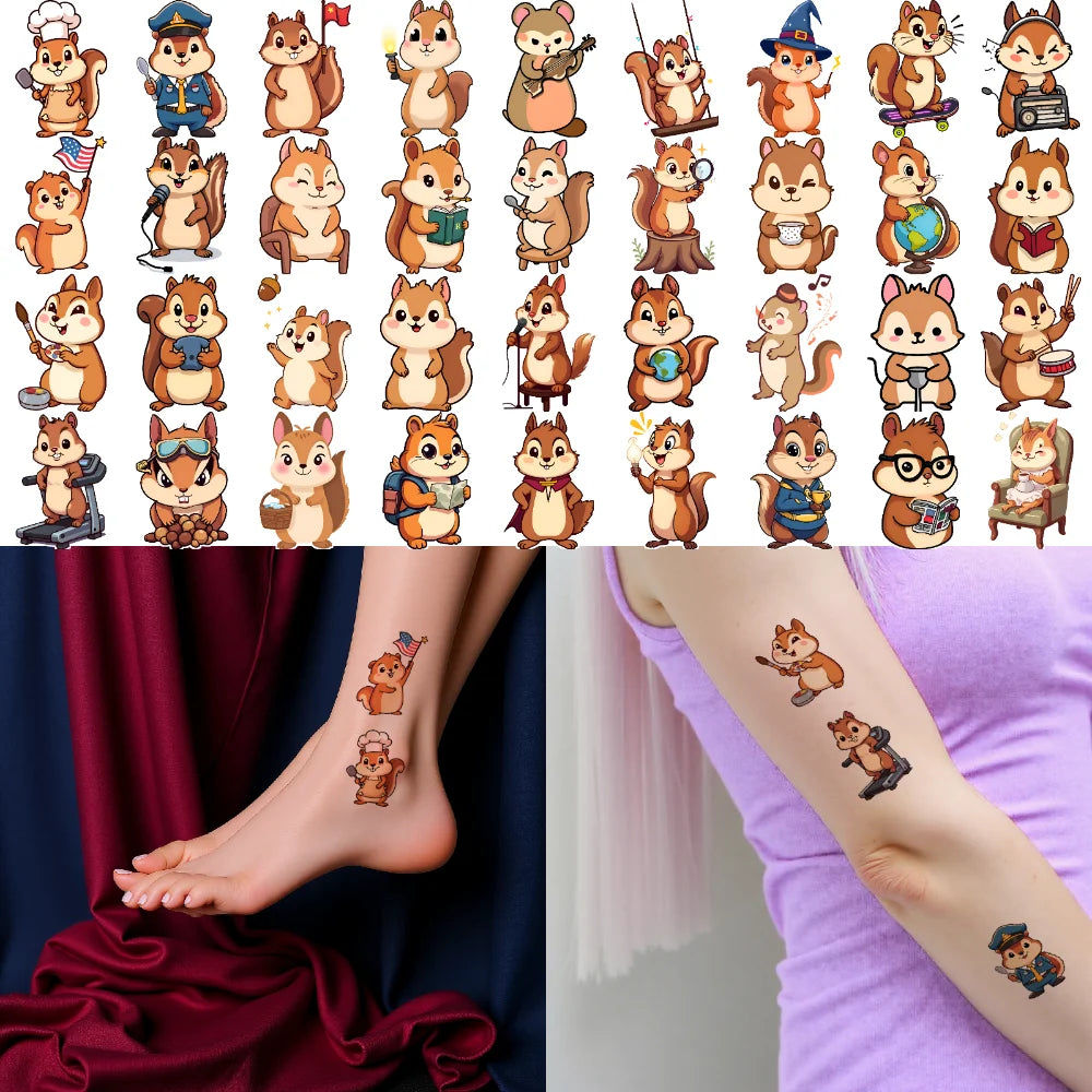 54pcs Squirrel Temporary Tattoo Stickers – Waterproof Cartoon