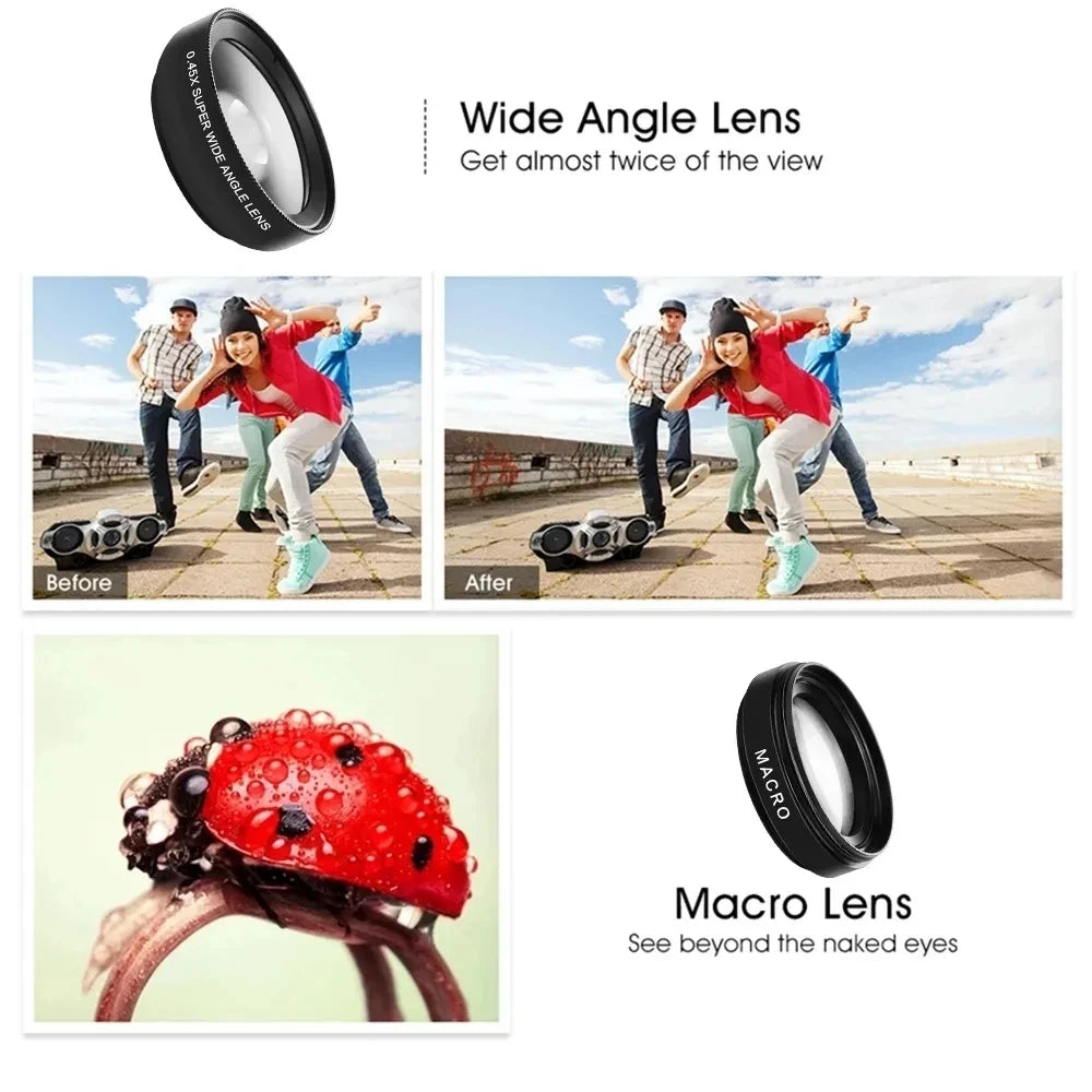 Universal 2-in-1 lens clip 37mm mobile phone lens professional 0.45x 49uv ultra wide angle + macro HD lens for Xiaomi, Android Oasis Select