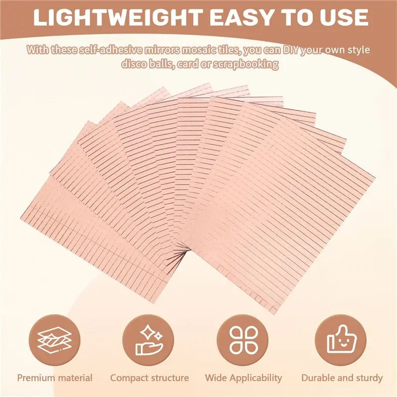 LIKE WISH 6000Pcs Self-Adhesive Mirrors Mosaic Tiles, 10 Sheets Glass Tile 5X5mm Glass Mirrors Mosaic Tiles Sticker (Rose Gold) Oasis Select