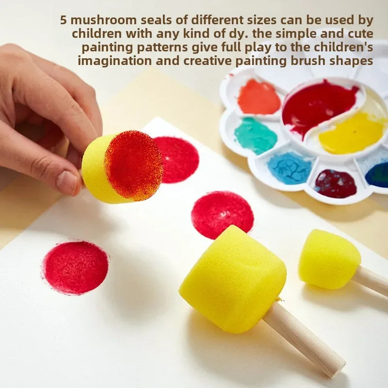 10 Pcs Set Wooden Handle Mushroom Head Sponge Brush Children DIY Painting Sponge Seal Set Paint Graffiti Create Unique Art Brush Oasis Select