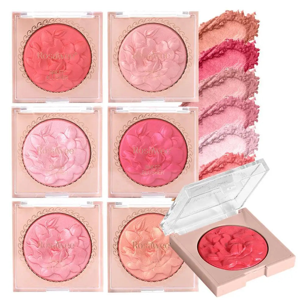Embossed Blush Highlighter Palette Pearlescent Shimmer Blusher Baked Powder High Gloss Peach Facial Cheek Brightening Rouge Oasis Select