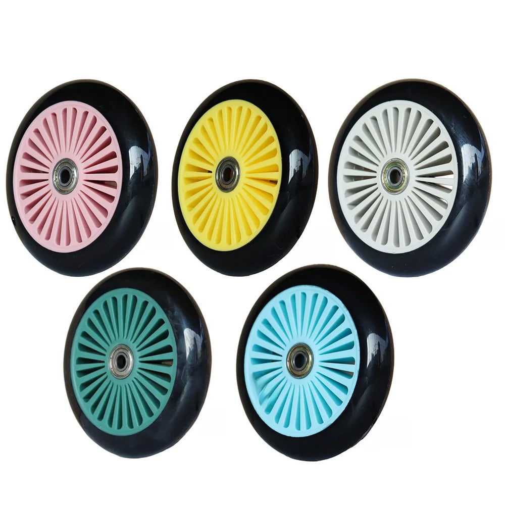 120MM PU Caster Wheel Set for Scooters Roller Skates Carts 8mm Shaft Silent Rolling High Load Capacity Up to 300 Lbs Pink Oasis Select