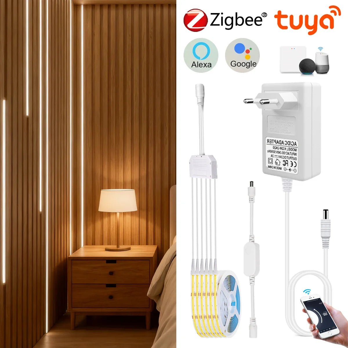 Smart Zigbee Tuya COB LED Strip Light 1-6PCS Kit Parallel Connection Wall Lamp for Multi-layer Cabinet Soundproof Panel Lighting Oasis Select