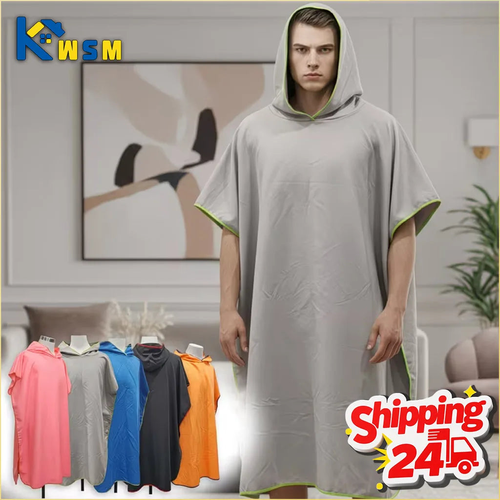 Microfiber Hooded Swim Robe Wearable Towel Bathrobe for Adult Beach Pool Quick Dry Absorbent Wrap with Pocket Oasis Select
