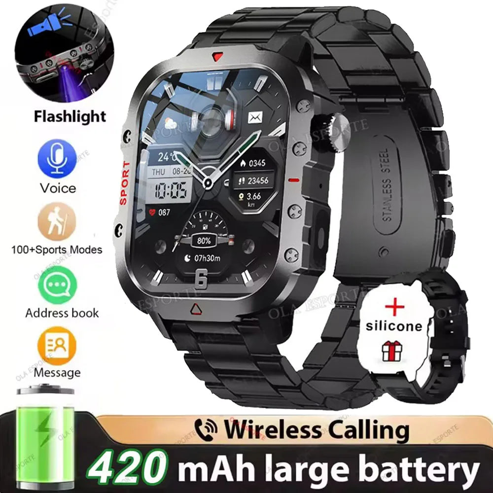 Military Smart Watch – GPS, Flashlight, Bluetooth Call, 3ATM