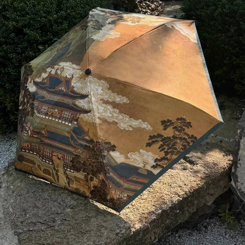 Chinese Style Folding Umbrella For Dual Use Sun Rain Lightweight Portable UV Protection High Appearance Level Outdoor Daily Oasis Select