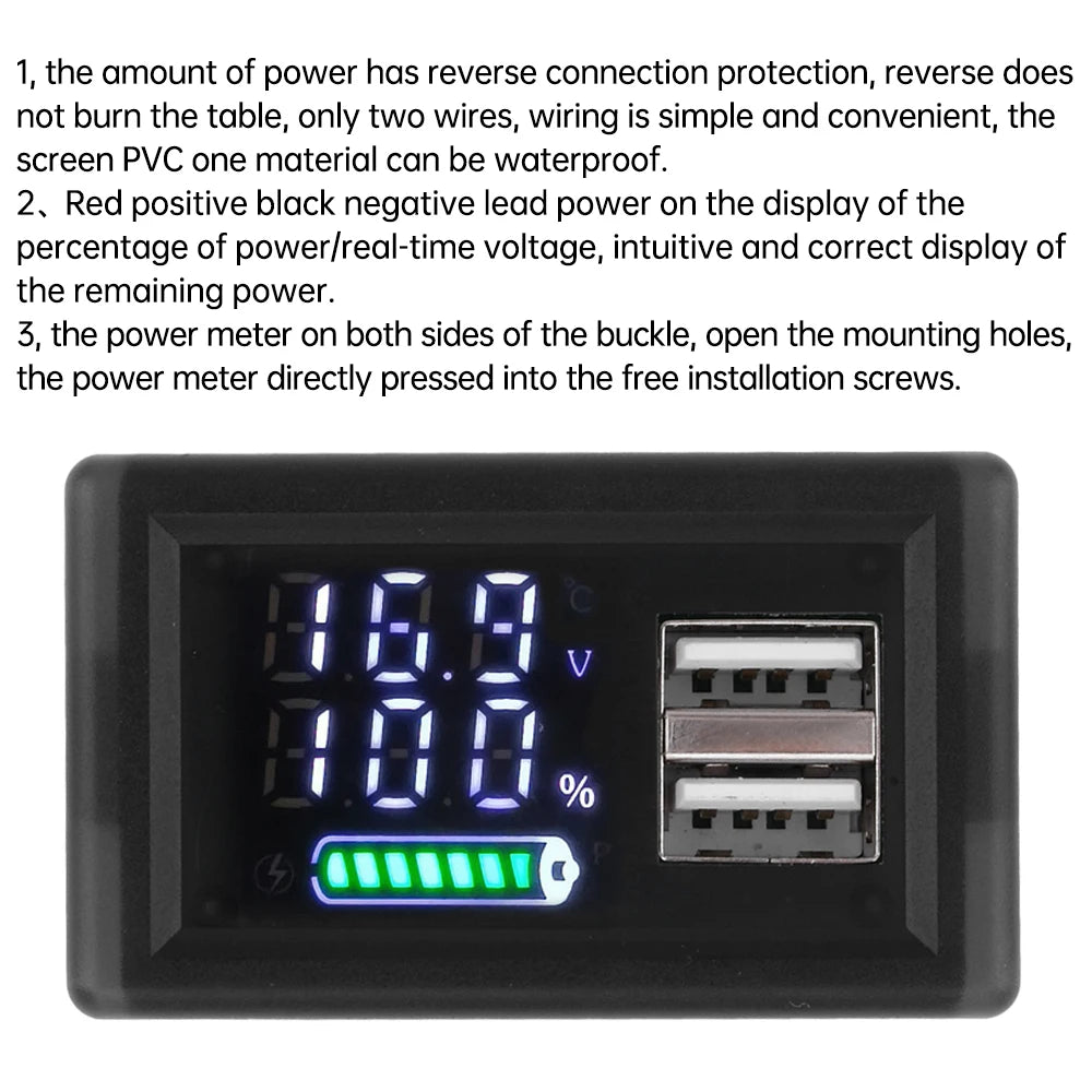 ZFX-3079 Acid Battery lithium DC 9~24V Universal LED Dual Digital Display Power Indicator Dual Interface Voltmeter USB Type-C Oasis Select