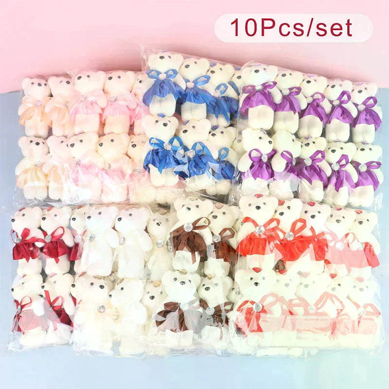 10Pcs 12cm Bear Flower Bouquet Toy Cartoon Doll Teddy Bear Bouquet Graduation Birthday Wedding Gifts Party Decor Oasis Select
