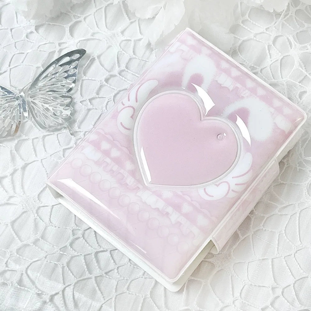 Pink Love Bow Card Album PVC 3 Inch Mini Idol Card Collect Book Collectible Card Album with 16 Internal Pages Photocard Binder Oasis Select 2