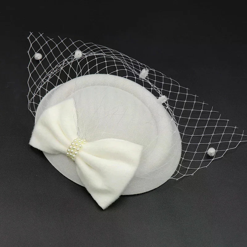 Black Mesh Pearl Bow Hair Clip – French Vintage Stewardess Hat Hair Clip Headdress Oasis Select