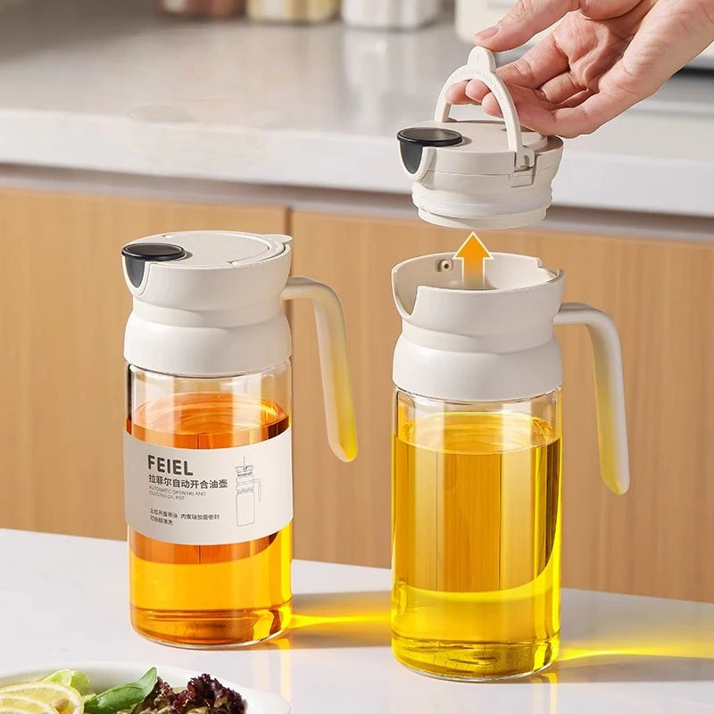 Gravity Oil Pot Automatic Opening and Closing Oil Bottle Household Kitchen Oil-free High Borosilicate Glass Seasoning Bottle Oasis Select