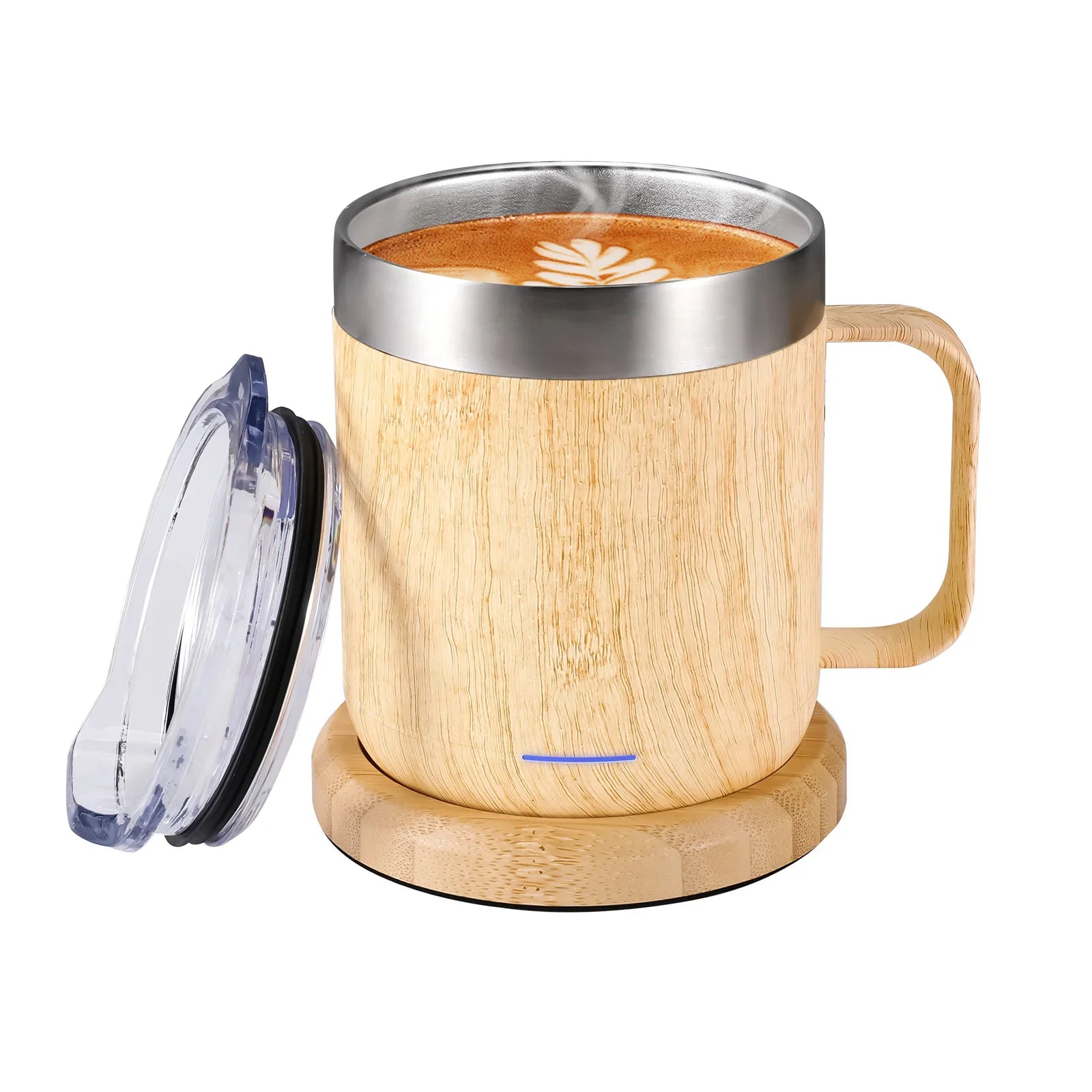 Self-Heating Coffee Mug Smart USB Warmer with 55°C (131°F) Thermostat Double Layer Food Grade Cup Warmer for Office/Home/Gifts Oasis Select Wood color
