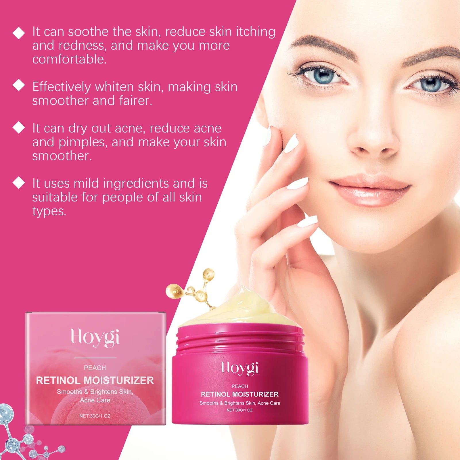 Peach Retinol Cream – Brightening, Anti-Acne & Moisturizer 30g Retinol Face Cream Oasis Select