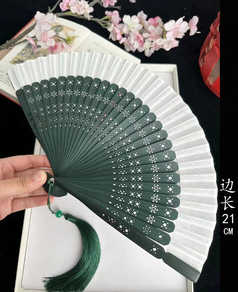 Antique Retro Portable Green Folding Fan Women's Portable Hanfu Cheongsam Folding Small Classical Dance Fan Chinese Fan Oasis Select 34