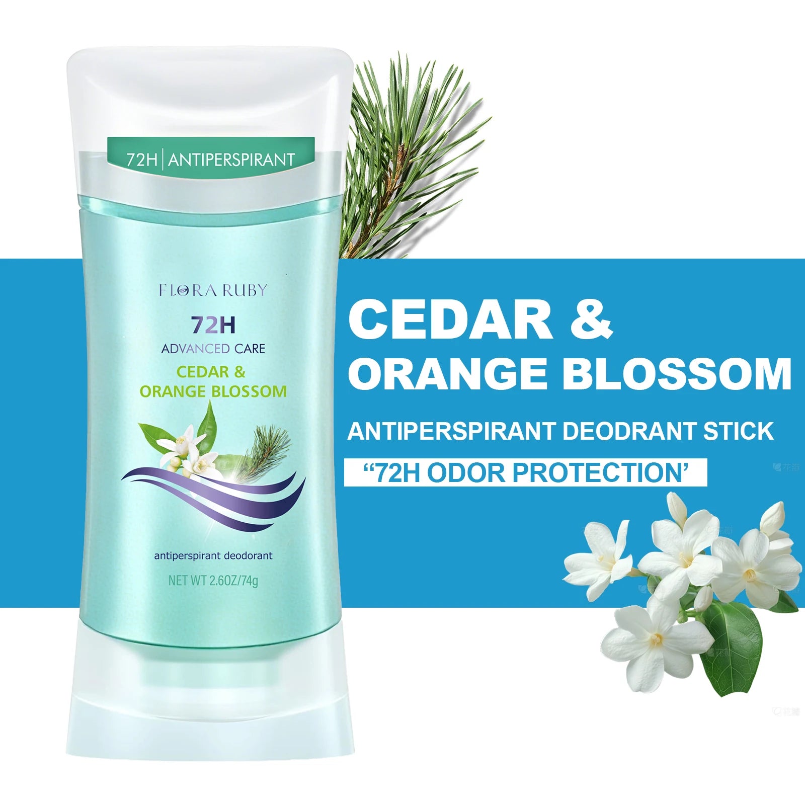 Flora Ruby Deodorant Stick, Deodorant Balm, 72 hours Long lasting and refreshing, Floral fragrance Natural Formula Oasis Select Cedar
